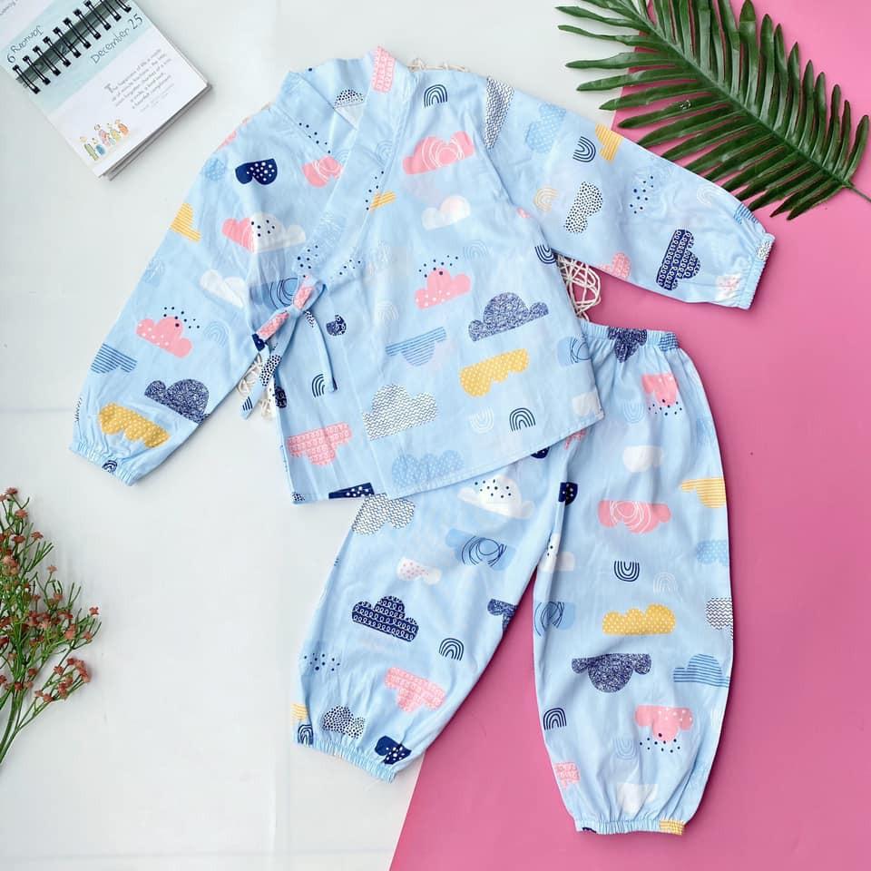 Đồ Bộ Yukata Dài Vải Thô Cotton Hàn Cho Bé Gái 8-16kg