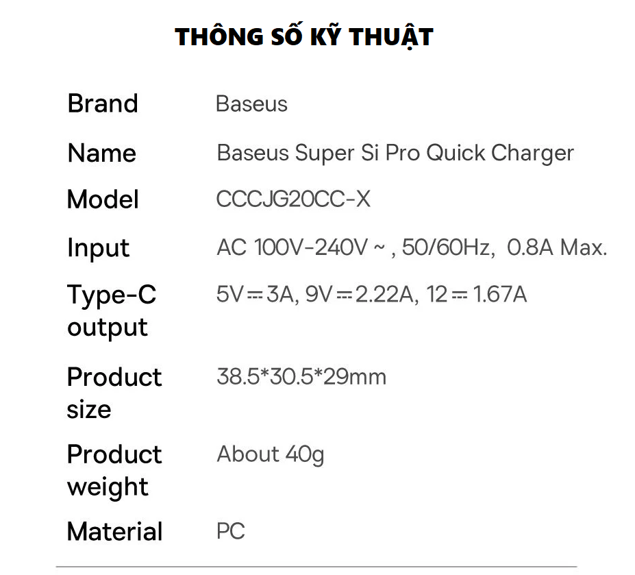 Bộ Cốc sạc và Cáp sạc nhanh Baseus Super Si Pro PD 20W CCCJG20CC-X for iPhone 12 / 13/ 14