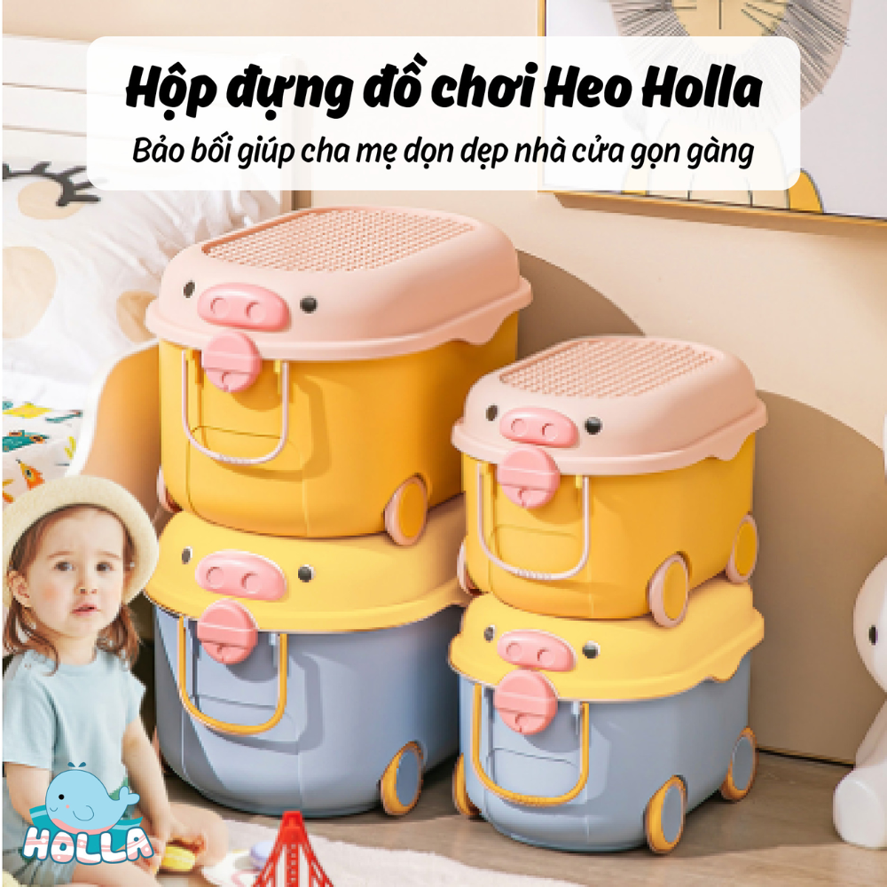 Thùng Đựng Đồ Chơi Hình Heo Có Bánh Xe Cho Bé