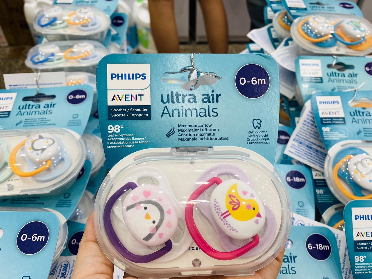 Núm ty ngậm thông khí Philips Avent hình thú cho trẻ từ 0-6m tháng tuổi _ vỉ đôi