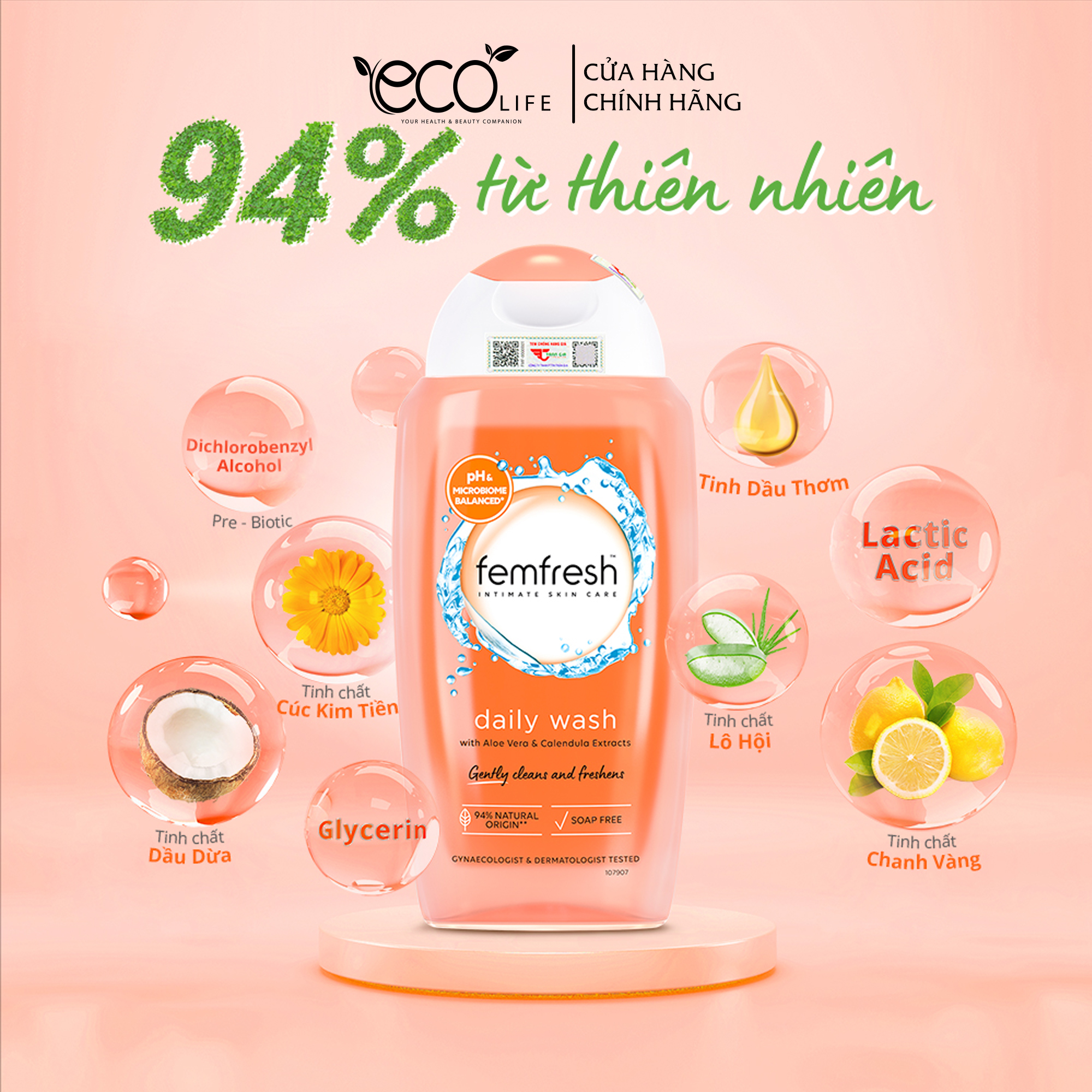 Dung dịch vệ sinh phụ nữ hàng ngày Femfresh Intimate Wash 50ml / 150ml / 250ml (Màu Hồng / Xám / Cam)