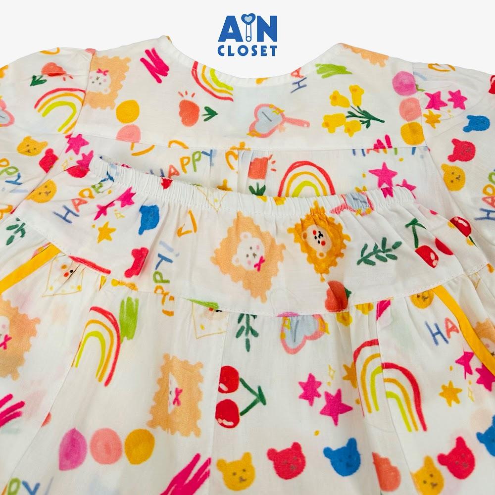 Bộ quần áo Ngắn bé gái họa tiết Cầu Vồng Gấu Vàng cotton - AICDBGJPCOKD - AIN Closet