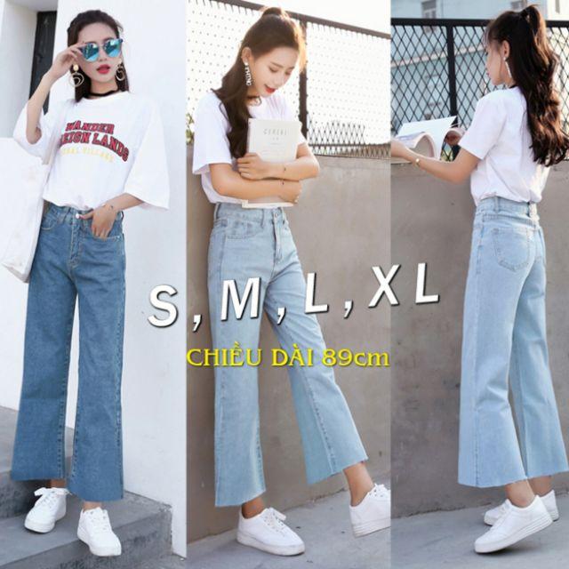 Quần jean ống rộng tua lai xinh xắn