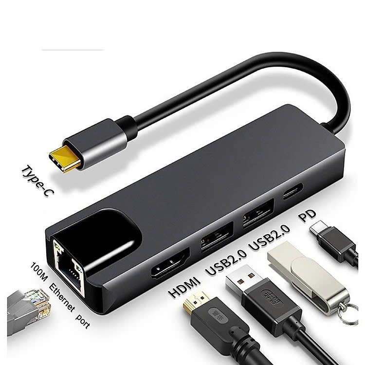 Hub Type C Adapter 5in1 HDMI 4K, USB, RJ45 - Bộ Chia USB Ra Nhiều Cổng Kết Nối Chuyển Đổi Cho Laptop PC Máy Tính Đa Năng - Hub Hỗ Trợ Sạc Pin Kết Nối Đa Năng Ổ Cứng Bàn Phím, Chuột, Máy In, Thiết Bị Chia Ổ USB - Hàng Chính Hãng - Hub Chuyển Đổi USB Type-C