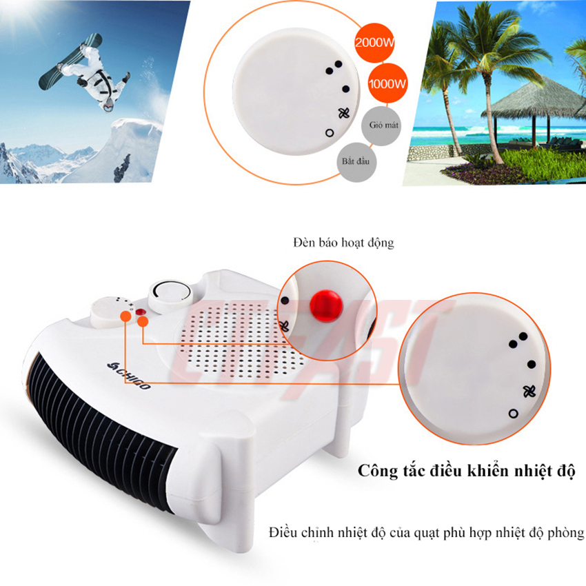 Máy sưởi điện mini CTFAST CHIGO 180 : Quạt cá nhân công suất lớn 2000W, làm nóng nhanh, điều  chỉnh 3 tốc độ, sử dụng an toàn, bảo vệ chống quá nhiệt, diện tích sử dụng 20 m2 - Hàng chính hãng