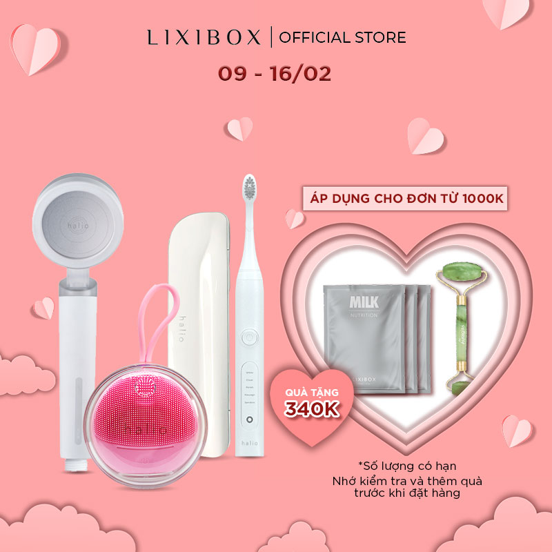 Box Valentine OnlyU ( Vòi Sen Tăng Áp Lọc Nước Halio, Bàn chải đánh răng điện Sonic Whitening Toothbrush Pro White, Máy Rửa Mặt Cho Da Nhạy Cảm Pink)