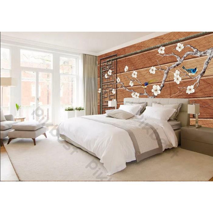 Tranh dán tường Hoa đào cổ điển phong cách sang trọng, tranh dán tường 3d hiện đại MS813048