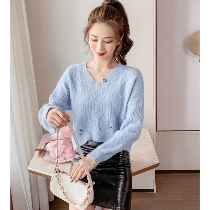 Áo len nữ Montoghi dệt kim THẮT THỪNG phối RÁCH kiểu dáng đuôi tôm sang trọng