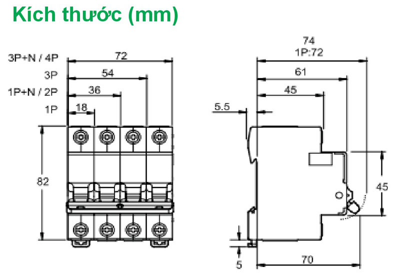 Cầu dao, Aptomat đóng ngắt 3 pha 4P 63A 380V