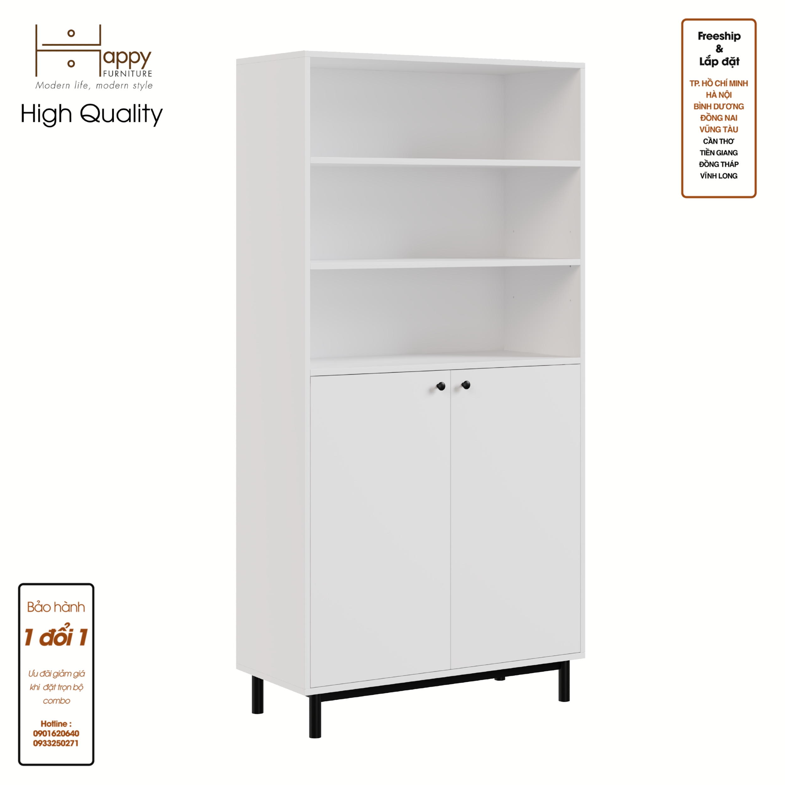 [Happy Home Furniture] CATY , Kệ sách 6 tầng 2 cửa mở - chân sắt ,  90cm x 40cm x 180cm (DxRxC), KSA_016