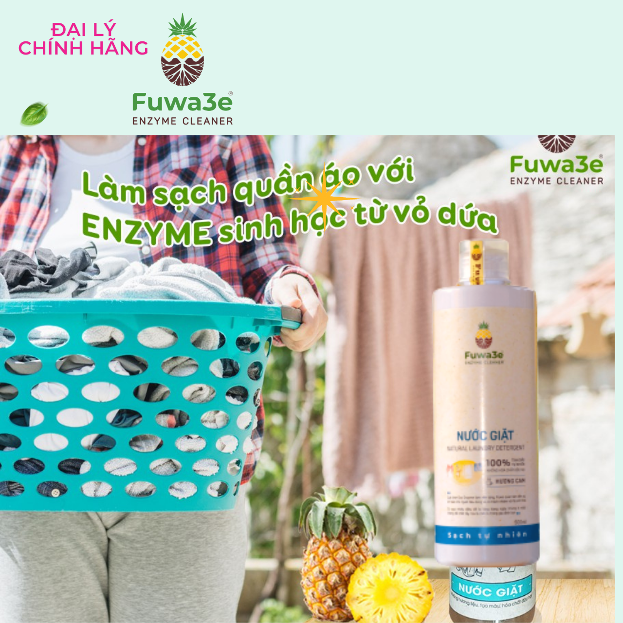 Nước giặt hữu cơ Fuwa3e organic sinh học 500ml giặt quần áo đồ lót, an toàn cho em bé