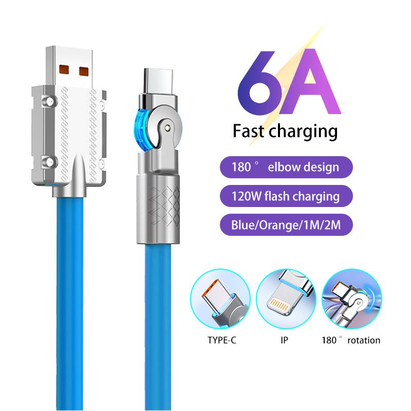 Dây cáp sạc nhanh 120W 6A bằng hợp kim kẽm và silicon cho iphone / type-c,hỗ trợ sạc nhanh ,chiều dài cáp 1-2m