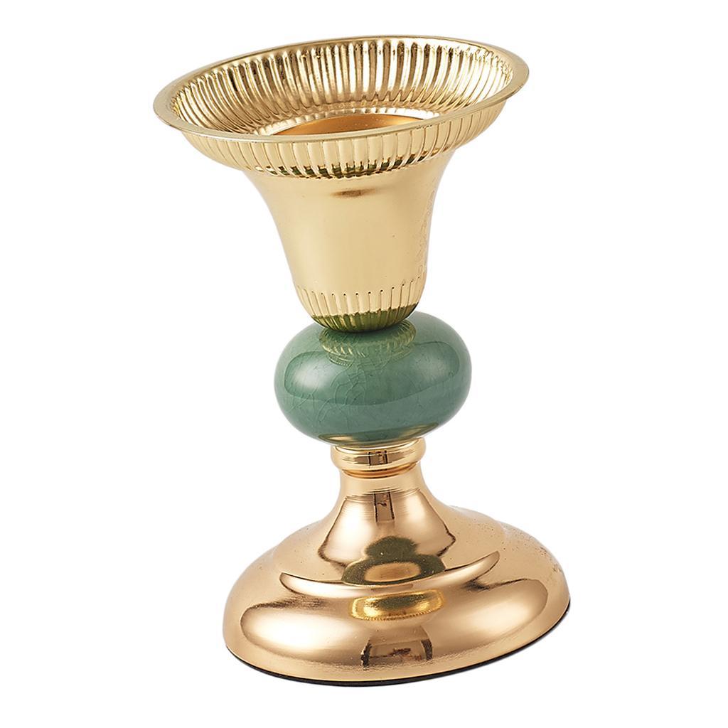 Green Ceramic Metal Candlestick Tea Light Holder Photo Prop Tabletop Decor S