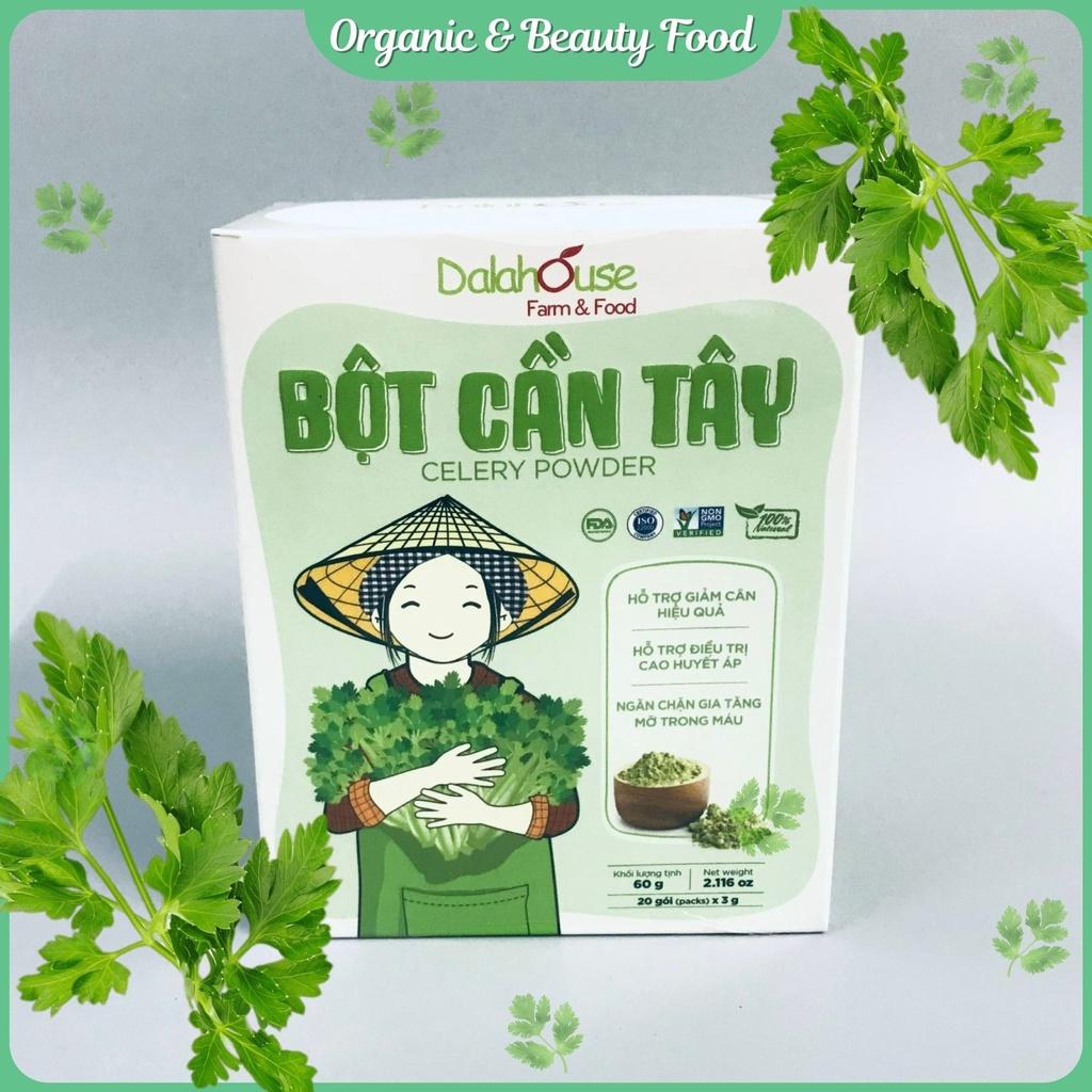 Bột Cần Tây Hữu Cơ Nguyên Chất Sấy Lạnh Dalahouse - Hộp 20 gói 3gr - Hỗ trợ giảm cân, cao huyết áp, ngăn chặn gia tăng mỡ trong máu - Da sáng, Dáng thon, Thanh lọc cơ thể.