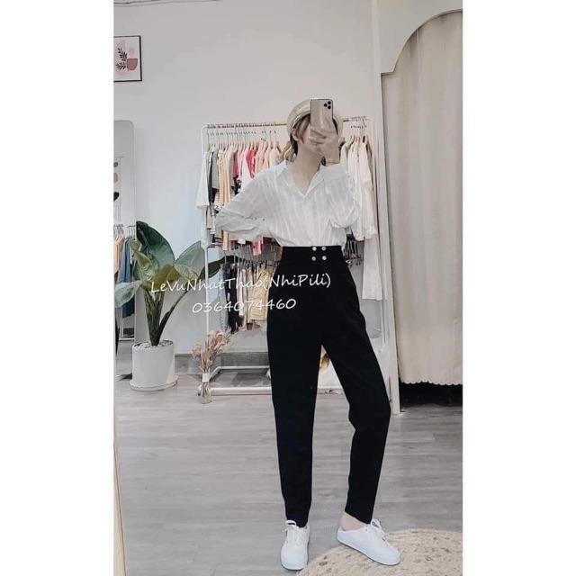 Quần baggy , quần tây lưng siêu cao phối nút vàng cực hot
