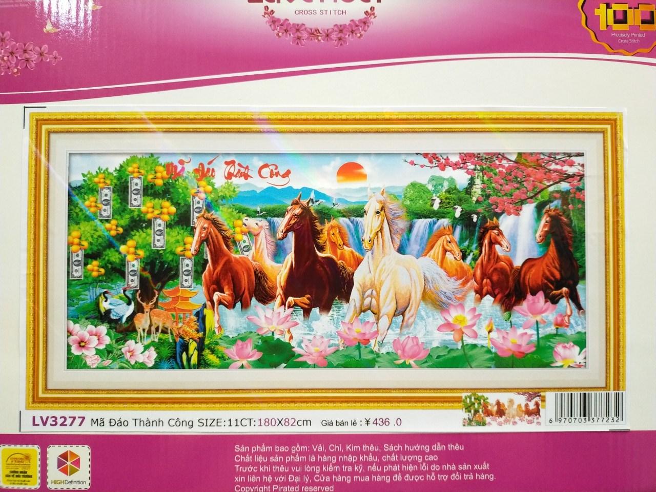 Tranh thêu chữ thập mã đáo thành công LV3277 - 180 x 82 cm - chưa thêu