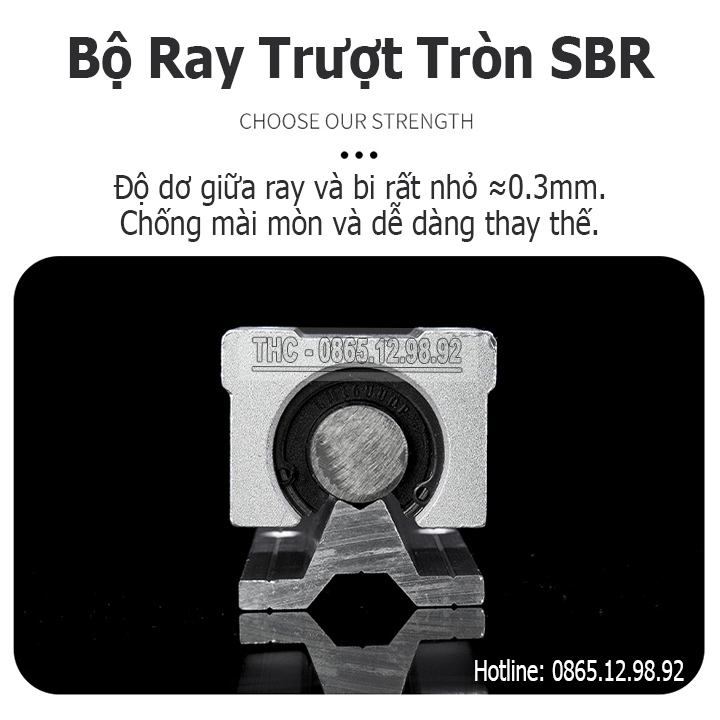 Thanh Ray Trượt Tròn Có Đế Phi 25mm (1 Thanh Ray SBR25 + 2 Con Trượt SBR25UU) Ray Trượt Thép Chính Xác Độ Bền Cao Tải Lớn