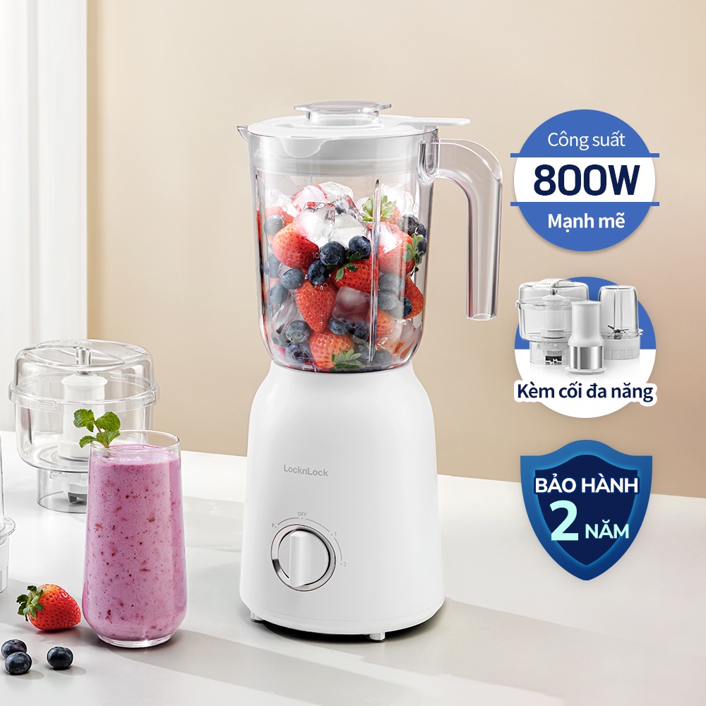 Máy xay sinh tố Lock&lock 1.5L EJM416WHT Multi Blender 800W - Hàng chính hãng, nghiền nhuyễn đá, có lọc bã hạt - JoyMall