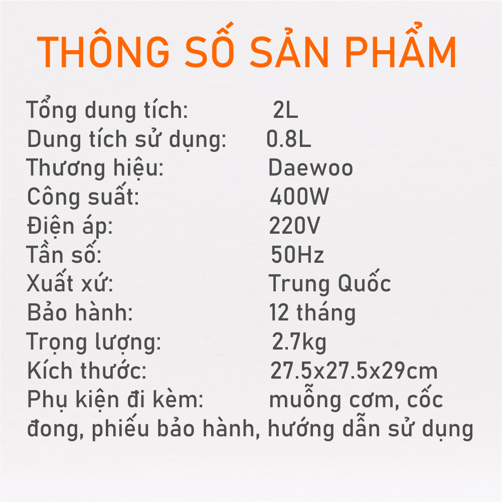 Nồi cơm điện đa chức năng Daewoo DWRC-210MW 1 Lít lòng nồi phủ Ceramic - Hàng chính hãng