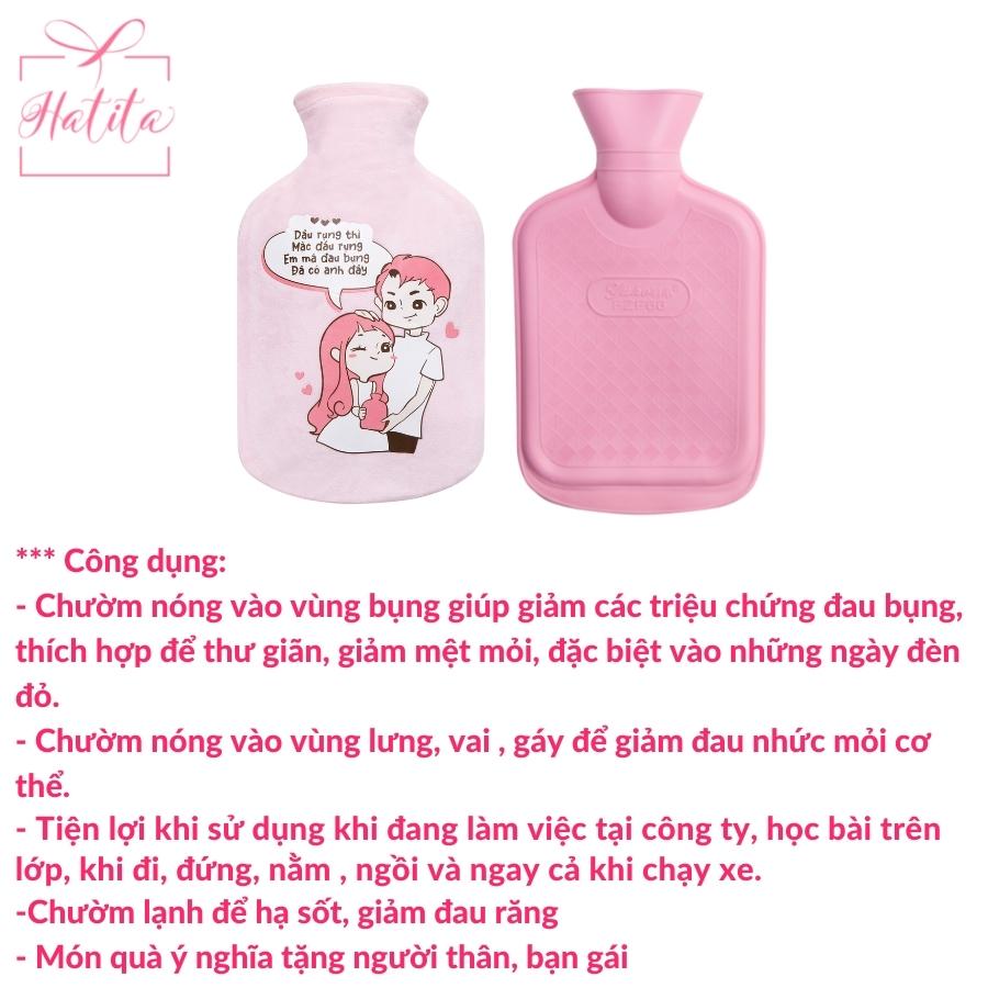 Túi chườm nóng đau bụng kinh Hatita 1000ml, túi chườm nóng sưởi ấm tay, chân, bụng cho bạn gái mẫu TÌNH YÊU HỒNG