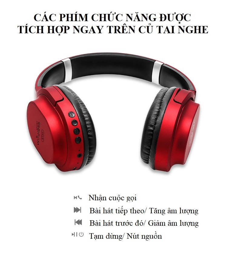 Tai Nghe Thời TRang Bluetooth Không Dây  chống ồn ST050 - Hỗ Trợ Thẻ Nhớ, Đài FM, Có Thể Gấp Gọn Gàng