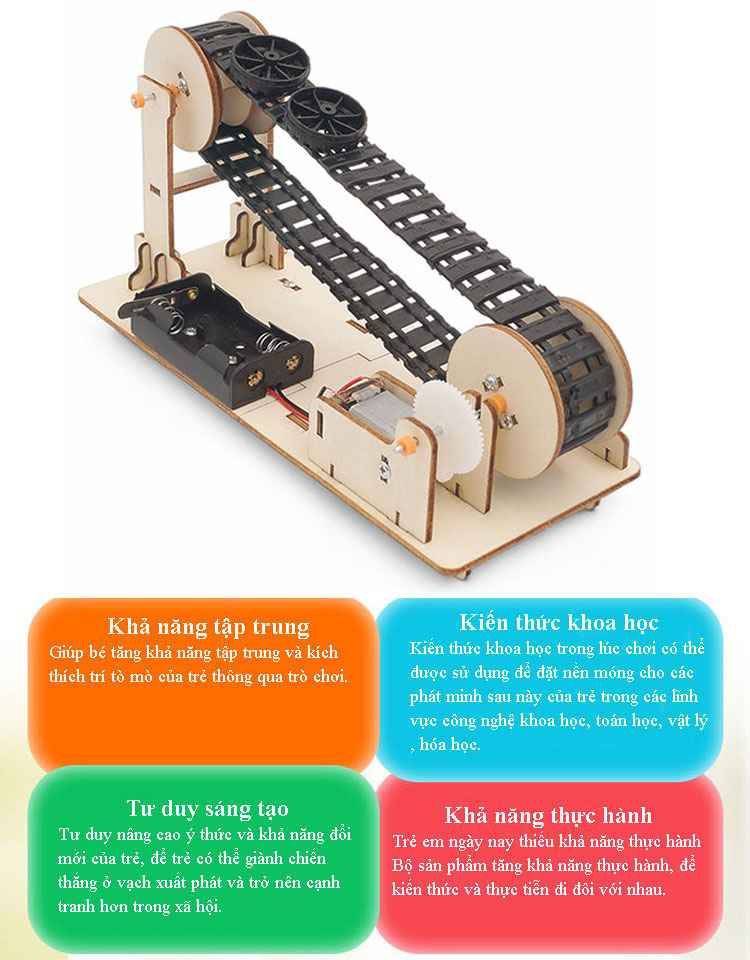 Bộ Đồ Chơi Khoa Học Tự Làm Băng Chuyền Vật Liệu, Bộ Đồ Chơi Lắp Ghép STEM Băng Tải Vật Liệu, Bộ Đồ Chơi Gỗ Cao Cấp Khoa Học Tự Làm DIY Wood Steam-Chính Hãng BABYBOSS.