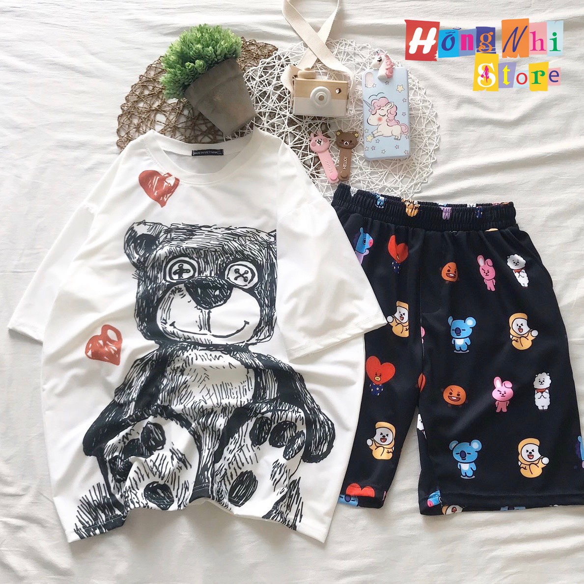 Quần Short Cartoon Unisex Hình Thú Quần Đen - Quần Đùi Hoạt Hình Siêu Cute - MM