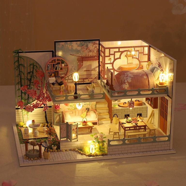 Mô hình nhà DIY Doll House Yaqin Court Kèm Mica Chống bụi