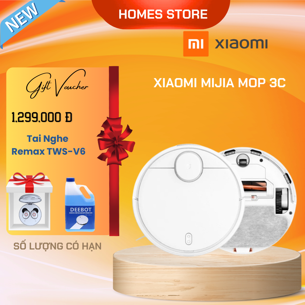 Robot Hút Bụi Lau Nhà Xiaomi Mijia 3C Kết Nối App Mihome Diện Tích Sử Dụng 120m2 Công Suất 45 W - Hàng Nhập Khẩu