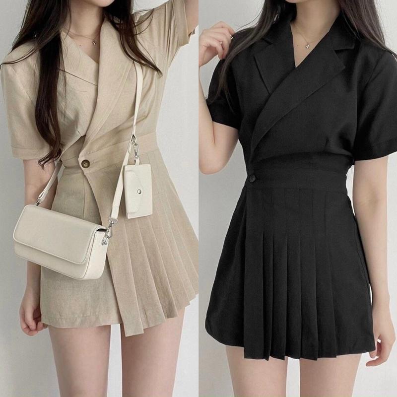 JUMPSUIT CỔ VEST XẾP LI