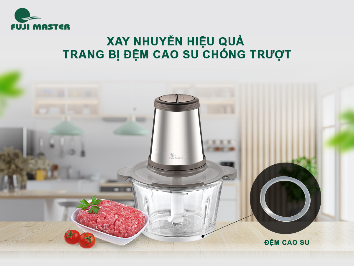 Máy xay thịt thực phẩm đa năng Fuji Master FJM-1022 2L (Inox - Tô Thủy Tinh) - Thép không gỉ - 350W - Hàng chính hãng