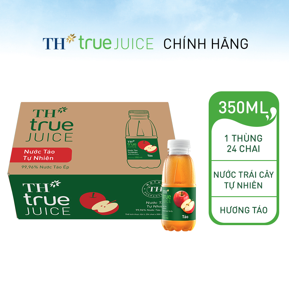 Thùng 24 Chai Nước Trái Cây Th True Juice Táo Tự Nhiên 350 Ml 350 Ml X 24