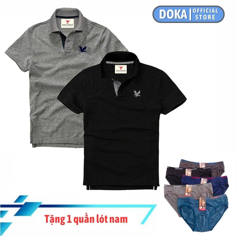 Áo Polo Nam Ngắn Tay Có Cổ Tặng Quần Lót Nam Cao Cấp , Combo 2 Áo, Dokafashion Regular Fit Chuẩn Hàng Xuất, Áo Phông Thun Polo Nam Tay Ngắn Ez235 - Xám Đậm - Xanh Đen - Xl