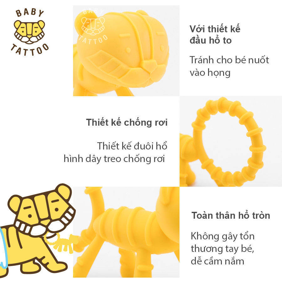 Đồ Chơi Gặm Nướu Hình Con Hổ Silicone - BABY TATTOO/ Gặm Nướu Silicone Mềm Phát Triển Kỹ Năng Cơ Bản/ Giúp Giảm Đau Nướu/ Giảm Ngứa Lợi Cho Bé Dễ Thương Không Chất Độc Hại