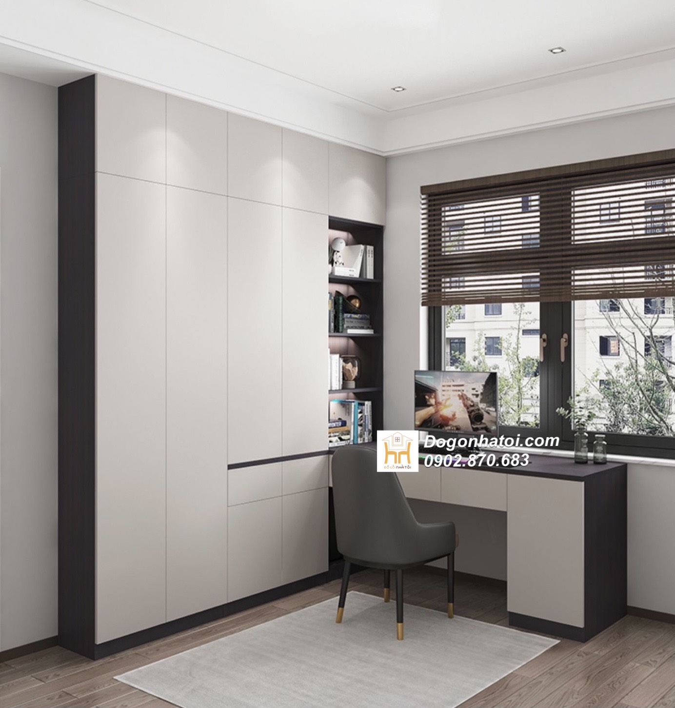 Bàn học kèm tủ quần áo góc chữ L - TA215