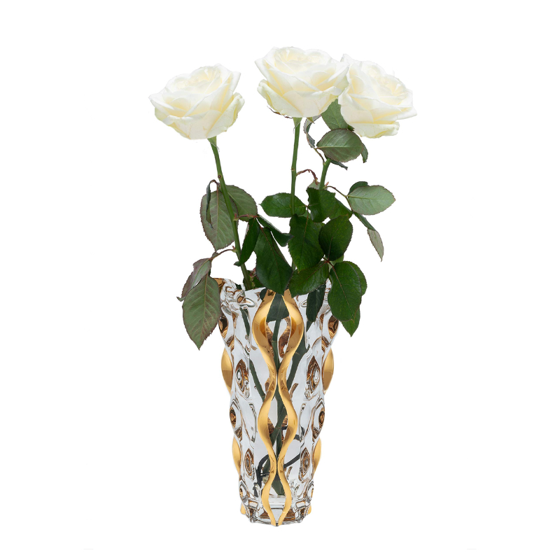 Lọ Hoa Pha Lê Bohemia Samba Mạ Vàng, Lọ Cắm Hoa Đẹp, Bình Cắm Hoa Thủy Tinh Cao Cấp, Cao 30.5cm, Nhập Đức
