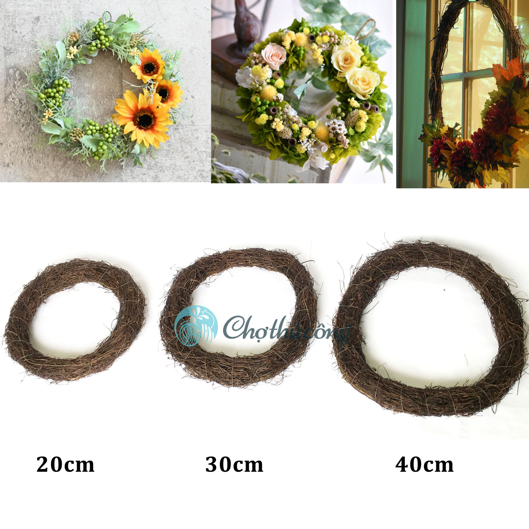 Vòng dây rừng tự nhiên làm vòng nguyệt quế, vòng hoa treo cửa, vòng hoa giả trang trí noel decor giáng sinh