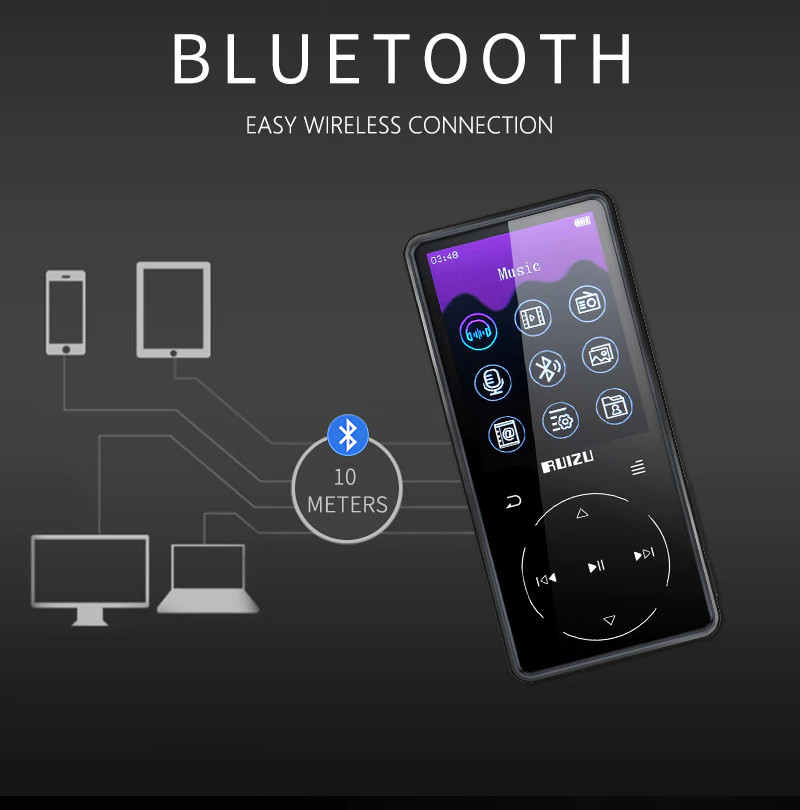 Máy Nghe Nhạc MP3 Lossless Bluetooth 4.1 Ruizu D16 Cao Cấp AZONE - Hàng Nhập Khẩu