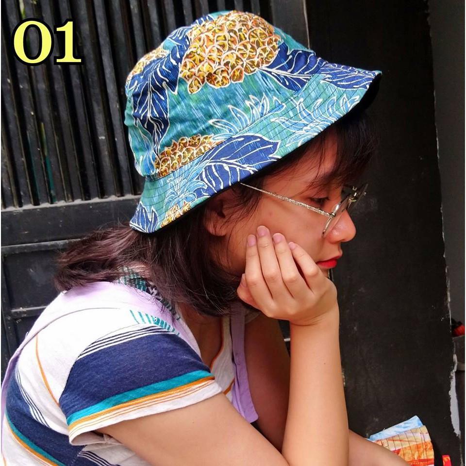 Bucket 2 mặt, một mặt vải họa tiết màu, một mặt vải đen thêu logo skull