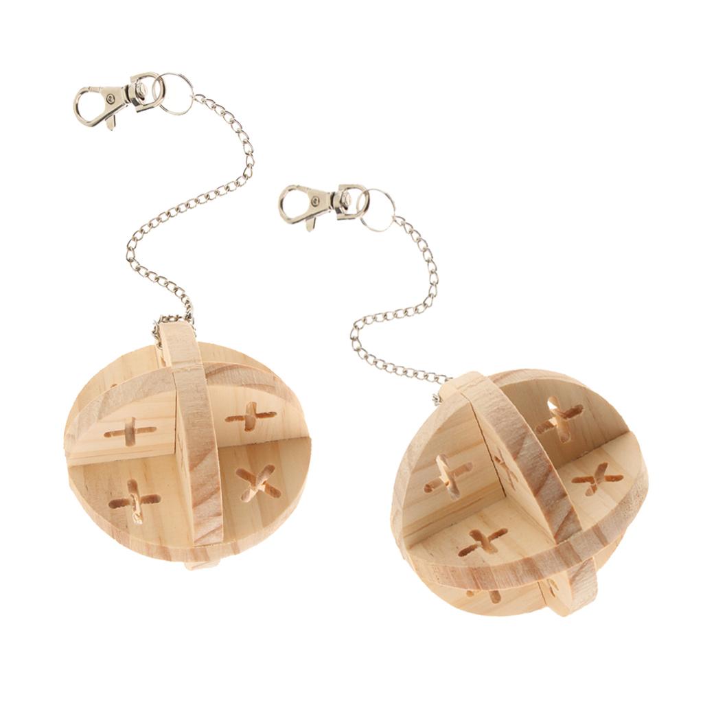 2x Natural Wooden Ball Chew Toy for Bird Parrot Hamster Rabbit Chinchilla