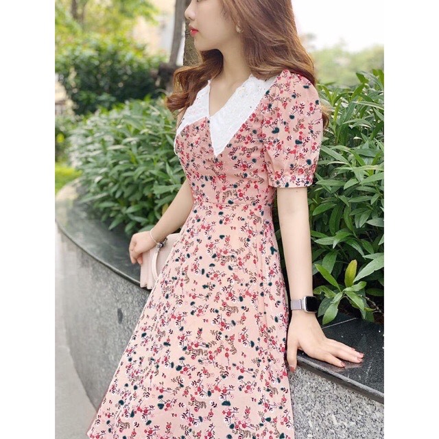 Đầm xòe voan họa tiết hoa nhí cổ sen cách điệu - nhiều size, form dang chuẩn thích hợp mặc dạo phố, đi làm hoặc dự tiệc