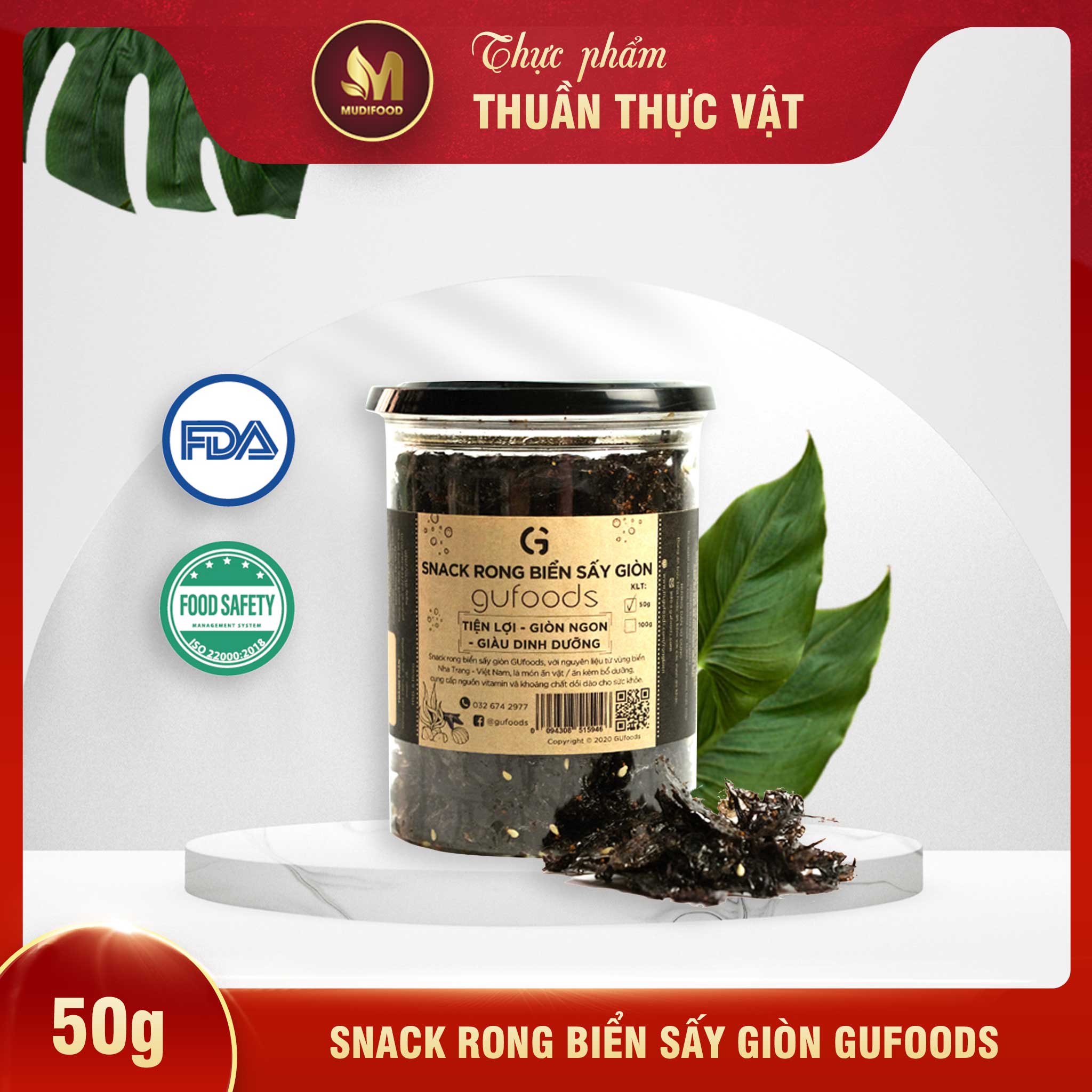 Snack Rong Biển Sấy Giòn Nguyên Chất GUfoods 50g - Giòn Ngon, Giàu Dinh Dưỡng