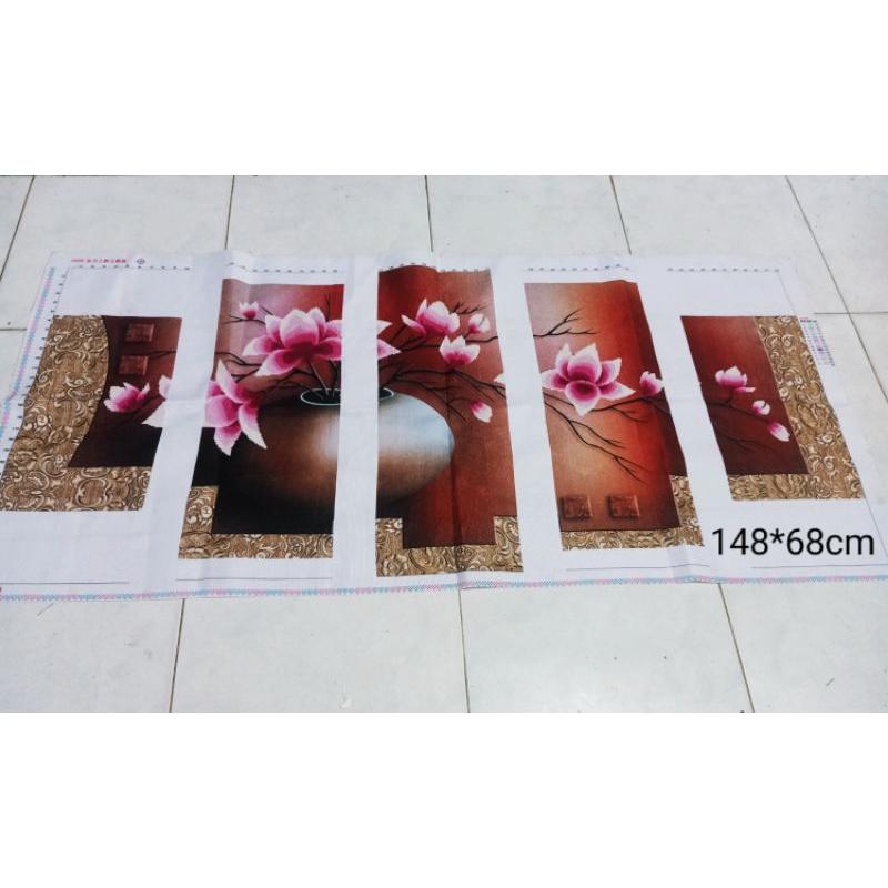Tranh Thêu Chữ Thập Bình Hoa Sen 5 Khúc A698