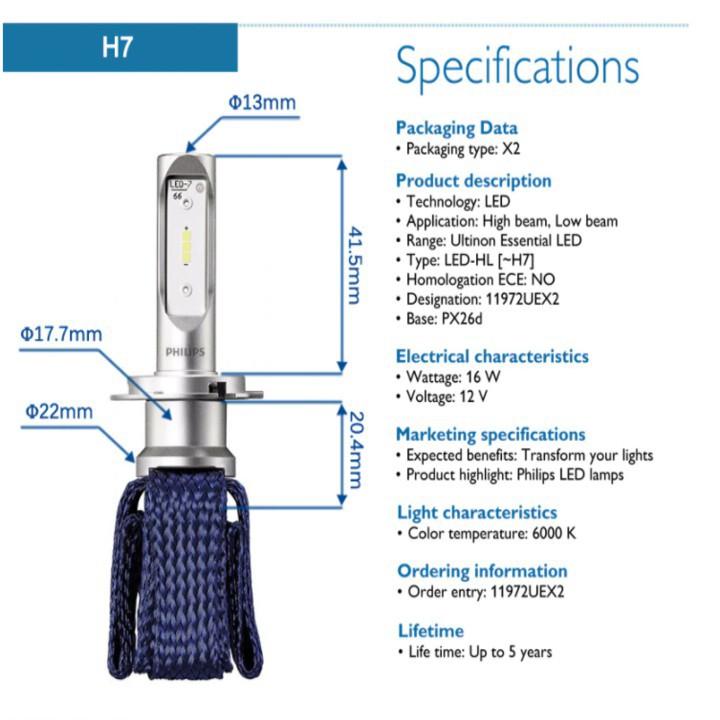 Bóng Đèn LED Dùng Cho Ô Tô Philips H7 16W 12V (6000K) - Hàng Nhập Khẩu