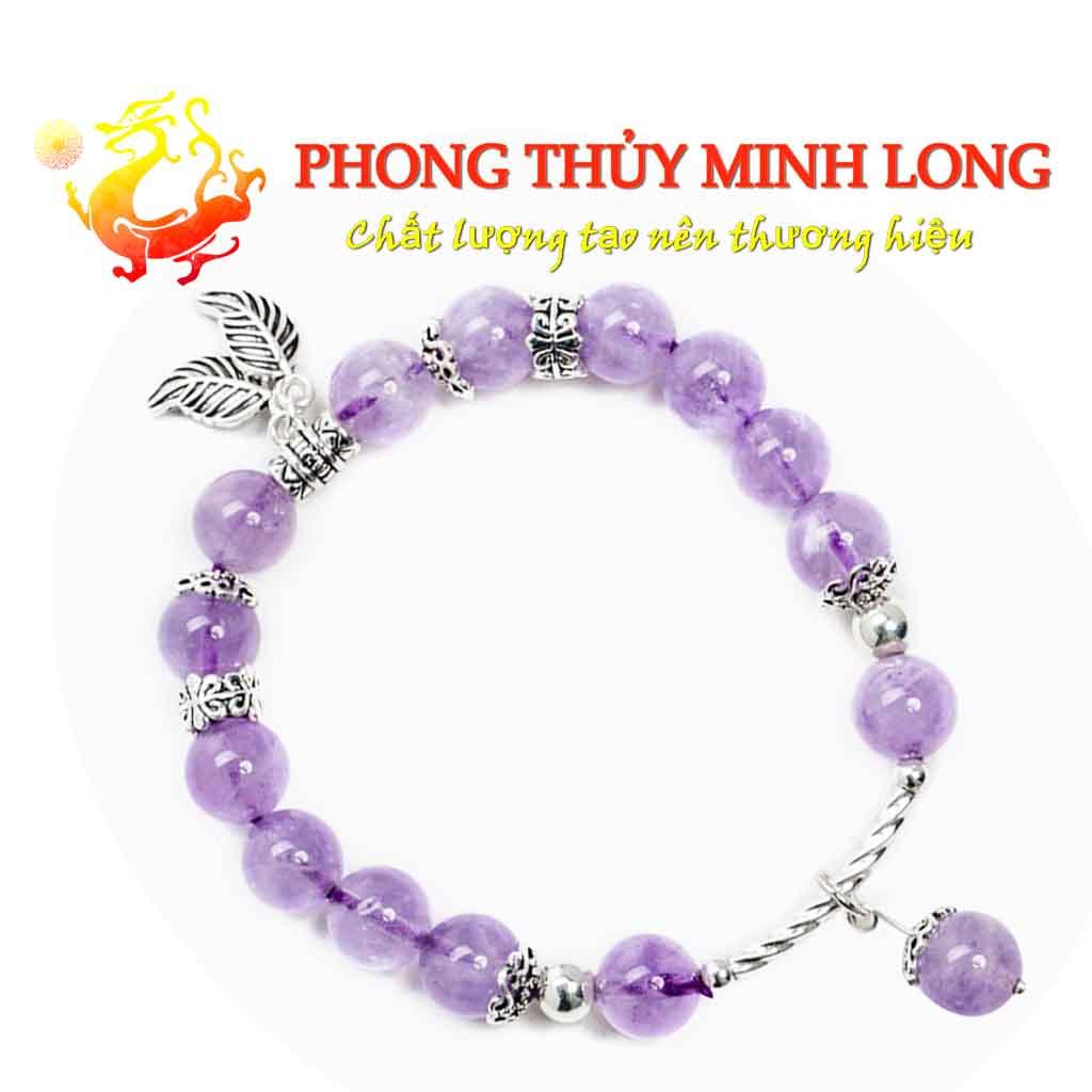 Vòng đá. Thach Anh Tím chất lượng 5A phối charm bạc thái lá nhỏ hợp mệnh Hỏa và Thổ