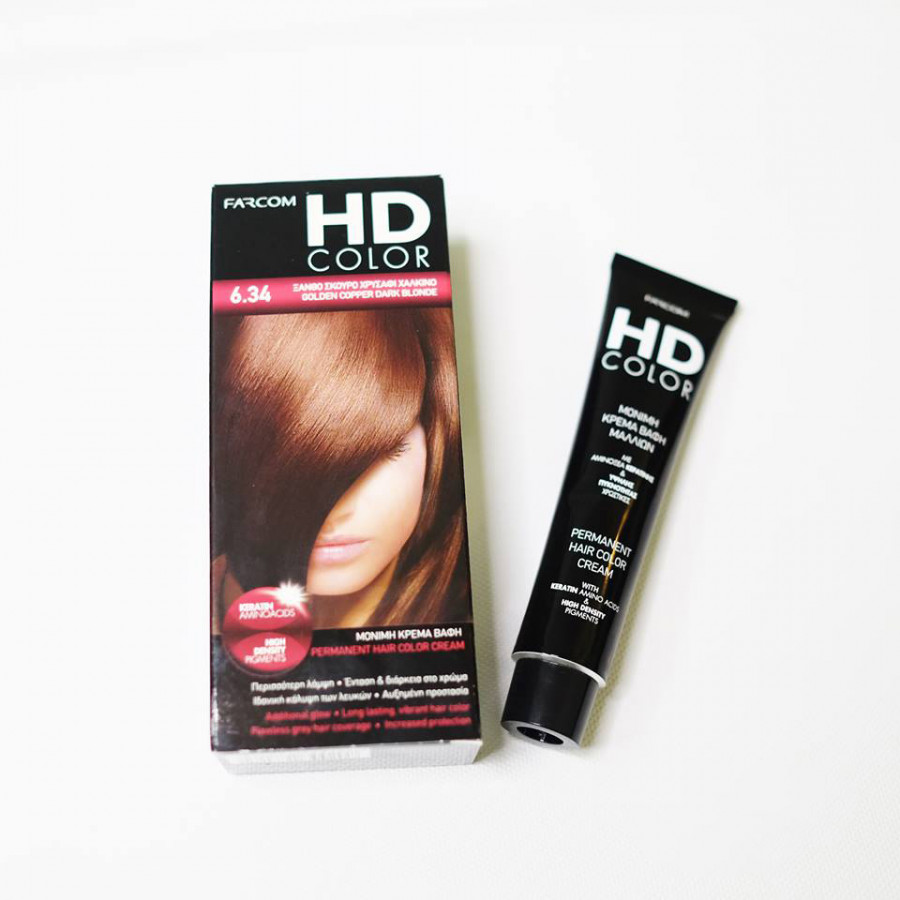 Màu nhuộm nâu đồng Farcom HD Color 6.34 Golden Copper Dark Blonde (140ml)