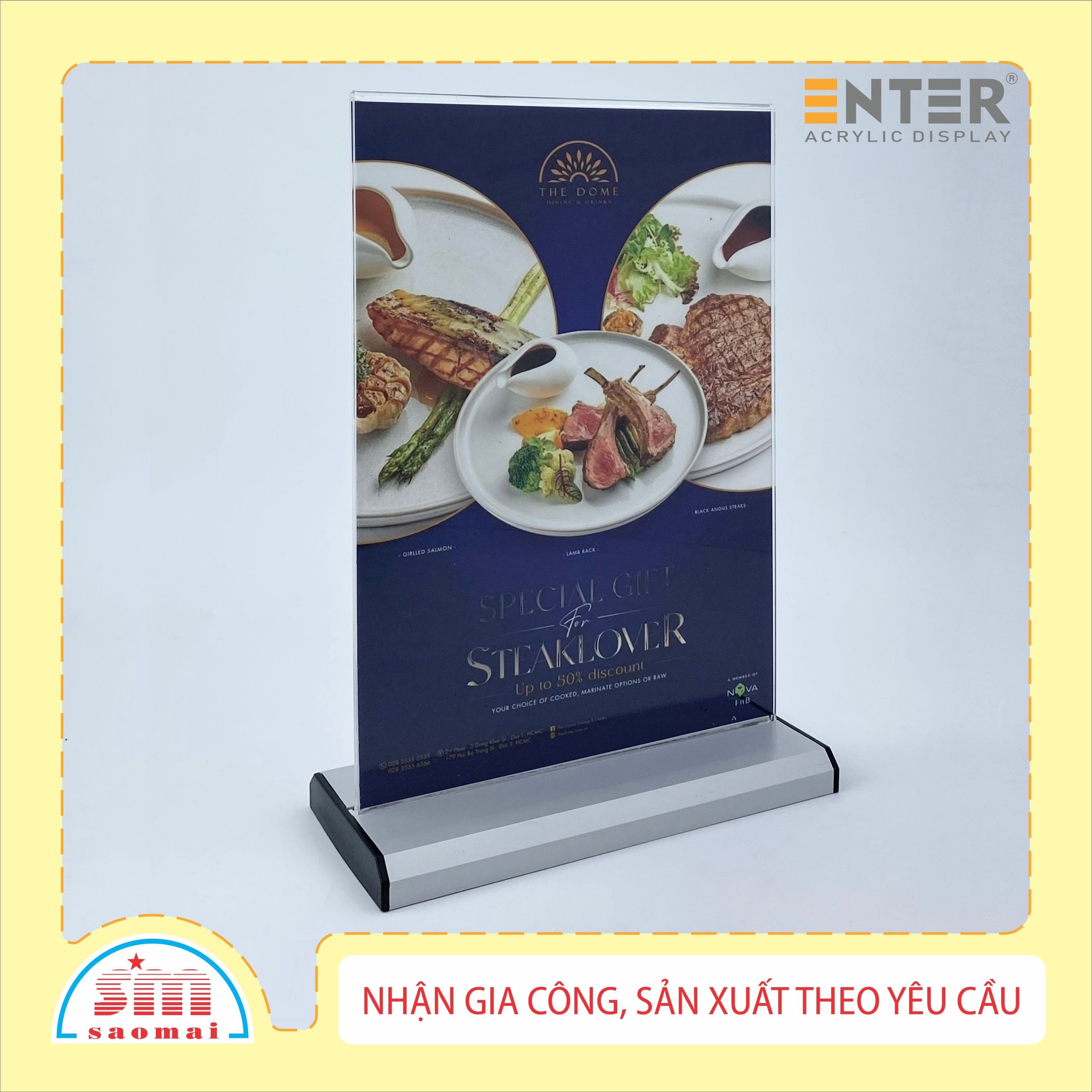 Kệ 2 mặt mica Enter E32 LR 10x21cm đế nhôm 1/3 A4