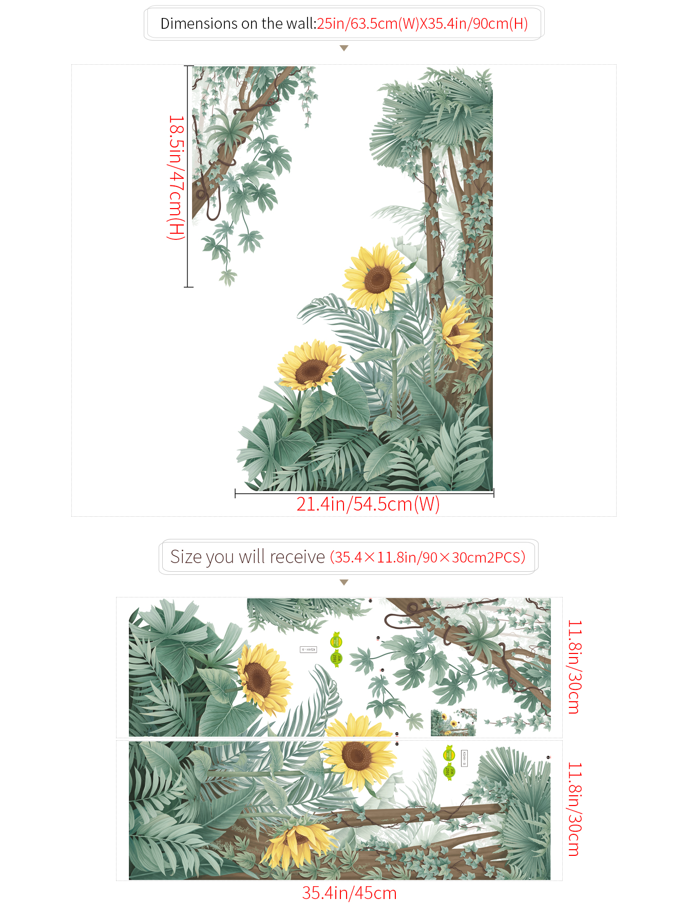 Sticker Giấy Dán Tường Decal Dán tường Tranh Dán Tường Trang Trí Tường Mẫu Vườn Hoa Mặt Trời Phong Cách Vintage ZDB-2591