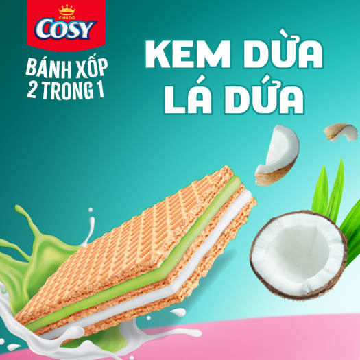 Combo 5 Bánh Xốp Cosy 2 trong 1 – Kem Vị Dừa Lá Dứa, gói 59.5g