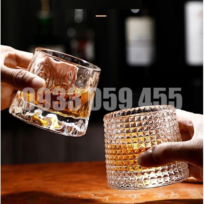 Ly rock thủy tinh pha lê đế xoay 360 độ, cốc uống whisky rượu tây 160ml wine glass